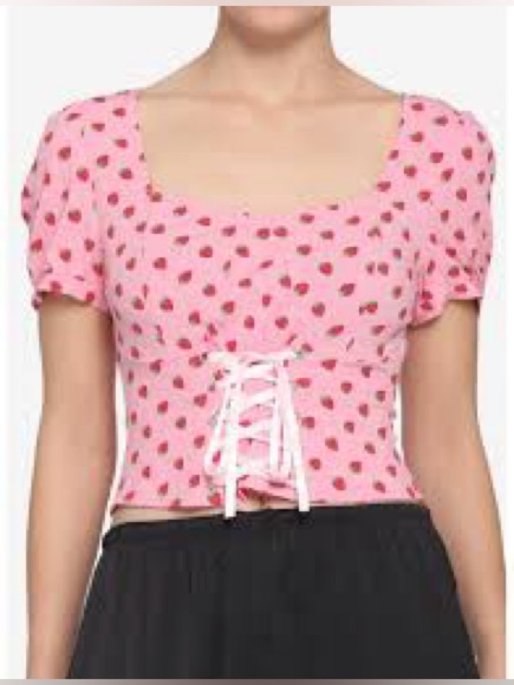 3 for $15 🦋🦋 Hot Topic Pink Strawberry Lace-Up Crop Top